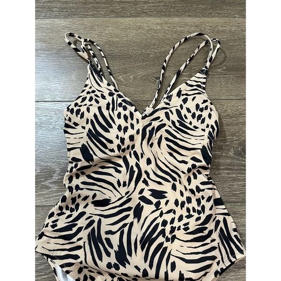 Shade & Shore Tie Back Monokini One Piece Swimsuit Animal print Small swim 1222 - Picture 5 of 9
